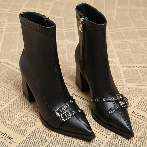 Black Business Casual Women's Versatile Elegant Ankle Boots - Picture 4 of 5